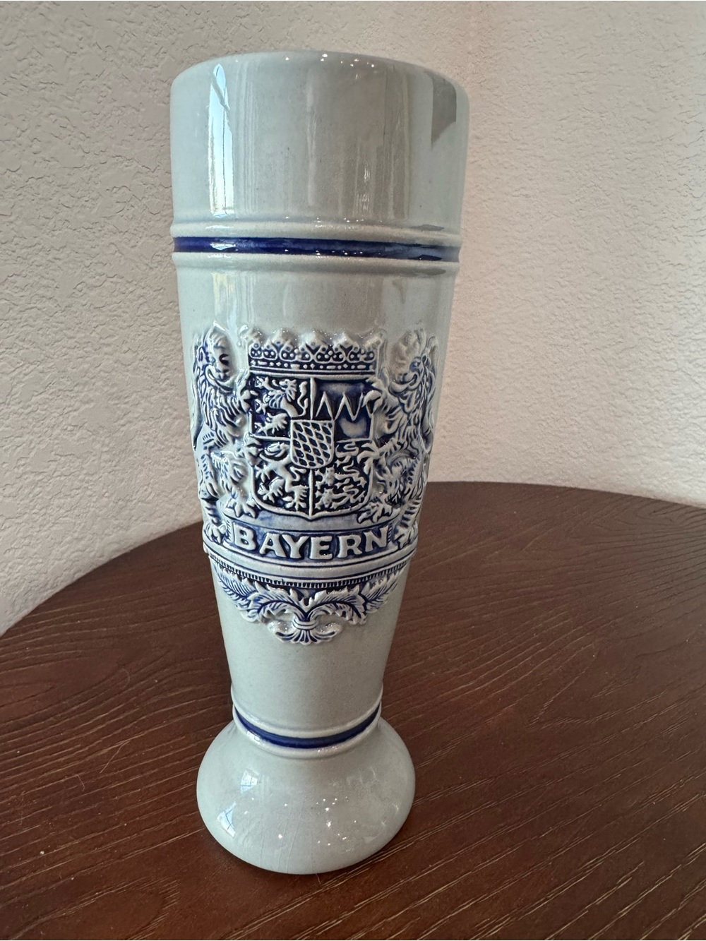 Vintage German Gerzit Gerz Bayern Blue and White Ceramic Stein 0.5 Liter
